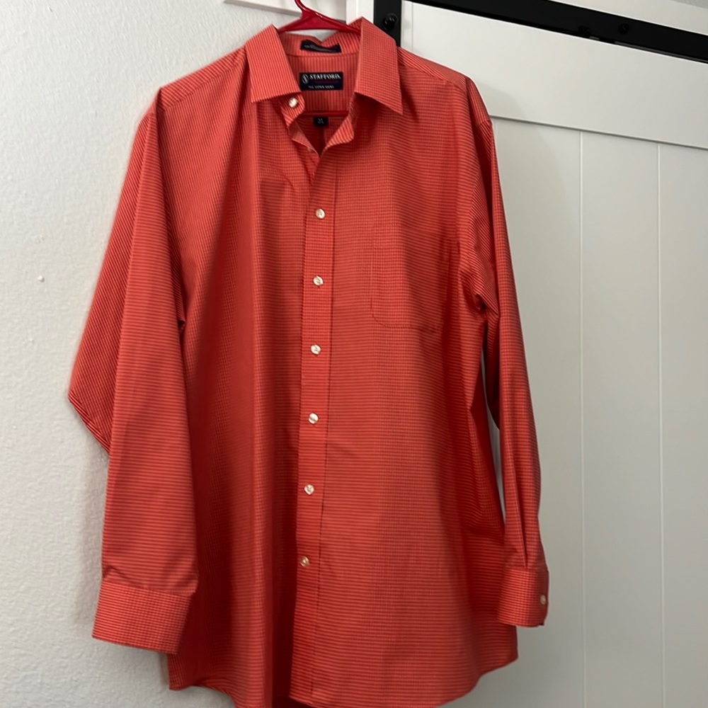 Orange gingham Stafford dress shirt size 17, arm length 34-35